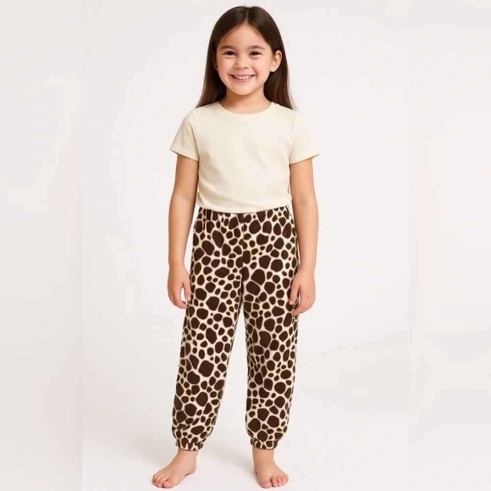 Giraffe Animal Print Girls Fleece Pajama Pants 7